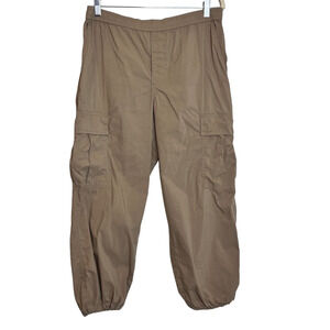 Uniqlo Womens Pull On Cargo Pants XL Tan Jogger Hem Cotton Nylon Drawstring
